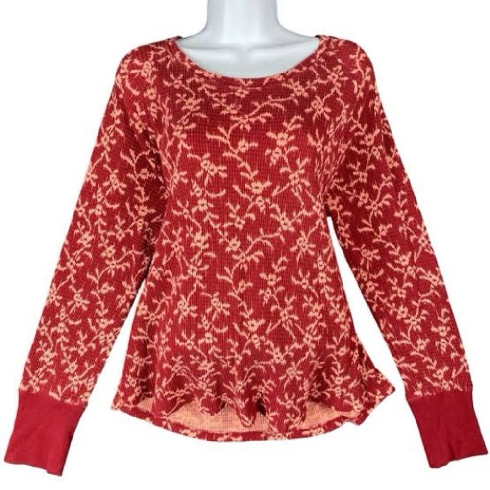Knox Rose Long Sleeve Red Floral Thermal Top | Boho | XXL
